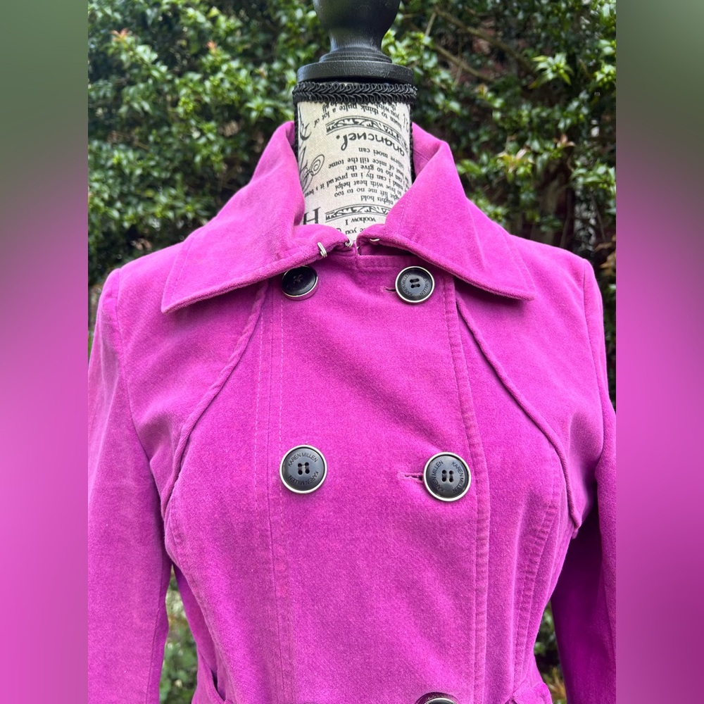 Karen Millen Purple Fit &Flare Trench Coat UK12 US8 fits US 4-6 - Picture 2 of 16